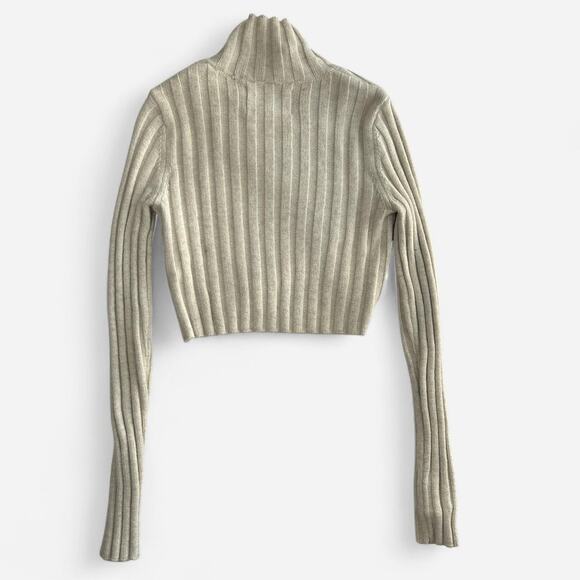 Calvin Klein Jeans Ribbed Cropped Turtleneck Sweater in Light Beige - Picture 2 of 5